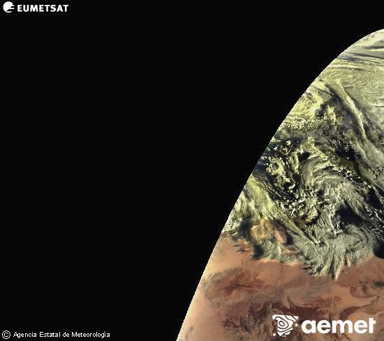 Aquesta imatge es genera utilitzant informaci� dels canals visibles del sat�l�lit METEOSAT, que pertany a la segona generaci� de sat�l�lits Meteosat (MSG). Per aquest motiu, nom�s hi ha informaci� en la zona il�luminada pel sol. A m�s, els canals han sigut normalitzats perqu� la lluentor no depenga de la posici� del sol.&nbsp;dilluns, 26 de gener  2026 08:00