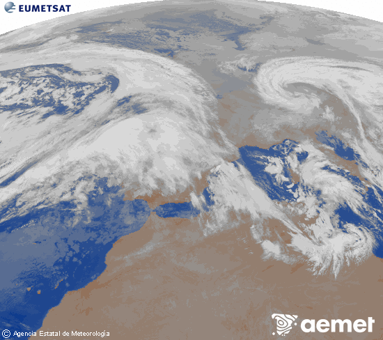 Imagen de la zona de Europa y Norte de �frica del canal infrarrojo del sat�lite Meteosat operacional en 0�N 0�W, procesada para darle color.&nbsp;Monday, 26 January  2026 08:00