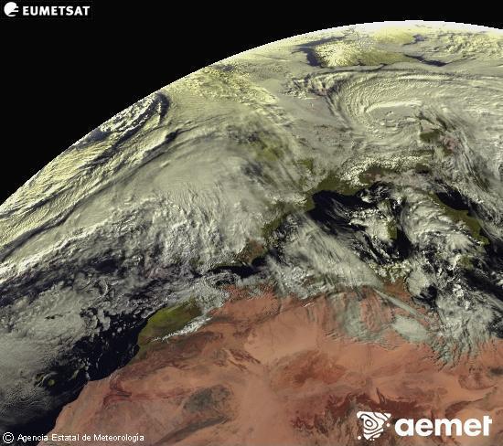 Aquesta imatge es genera utilitzant informaci� dels canals visibles del sat�l�lit METEOSAT, que pertany a la segona generaci� de sat�l�lits Meteosat (MSG). Per aquest motiu, nom�s hi ha informaci� en la zona il�luminada pel sol. A m�s, els canals han sigut normalitzats perqu� la lluentor no depenga de la posici� del sol.&nbsp;dilluns, 26 de gener  2026 10:00