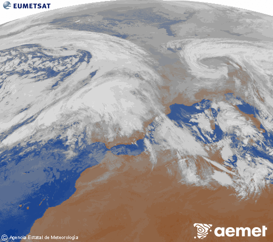 Imagen de la zona de Europa y Norte de �frica del canal infrarrojo del sat�lite Meteosat operacional en 0�N 0�W, procesada para darle color.&nbsp;Monday, 26 January  2026 10:00