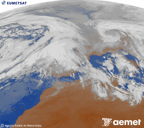 Imagen de la zona de Europa y Norte de �frica del canal infrarrojo del sat�lite Meteosat operacional en 0�N 0�W, procesada para darle color.&nbsp;lundi, 26 janvier  2026 11:00