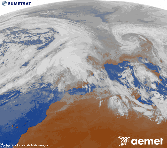 Imagen de la zona de Europa y Norte de �frica del canal infrarrojo del sat�lite Meteosat operacional en 0�N 0�W, procesada para darle color.&nbsp;lundi, 26 janvier  2026 12:00