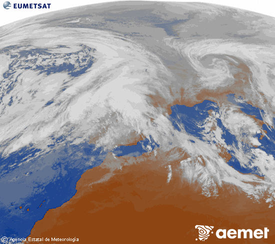 Imagen de la zona de Europa y Norte de �frica del canal infrarrojo del sat�lite Meteosat operacional en 0�N 0�W, procesada para darle color.&nbsp;lundi, 26 janvier  2026 13:00