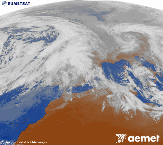 Imagen de la zona de Europa y Norte de �frica del canal infrarrojo del sat�lite Meteosat operacional en 0�N 0�W, procesada para darle color.&nbsp;lundi, 26 janvier  2026 14:00