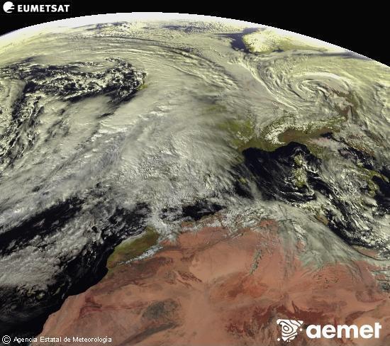 Aquesta imatge es genera utilitzant informaci� dels canals visibles del sat�l�lit METEOSAT, que pertany a la segona generaci� de sat�l�lits Meteosat (MSG). Per aquest motiu, nom�s hi ha informaci� en la zona il�luminada pel sol. A m�s, els canals han sigut normalitzats perqu� la lluentor no depenga de la posici� del sol.&nbsp;dilluns, 26 de gener  2026 15:00