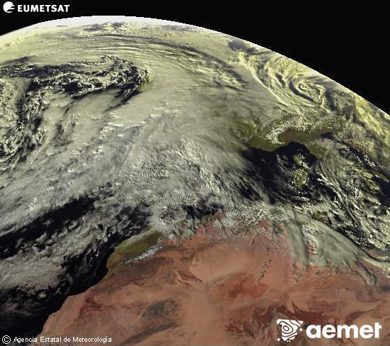 Esta imagen se genera utilizando informaci�n de los canales visibles del sat�lite METEOSAT perteneciente a la segunda generaci�n de sat�lites Meteosat (MSG). Por ese motivo, s�lo hay informaci�n en la zona iluminada por el sol. Adem�s, los canales han sido normalizados para que el brillo no dependa de la posici�n del sol.&nbsp;Monday, 26 January  2026 16:00