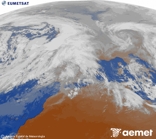 Imagen de la zona de Europa y Norte de �frica del canal infrarrojo del sat�lite Meteosat operacional en 0�N 0�W, procesada para darle color.&nbsp;lundi, 26 janvier  2026 16:00
