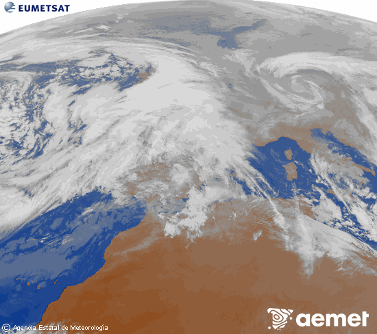 Imagen de la zona de Europa y Norte de �frica del canal infrarrojo del sat�lite Meteosat operacional en 0�N 0�W, procesada para darle color.&nbsp;lundi, 26 janvier  2026 18:00