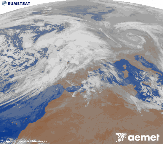 Imagen de la zona de Europa y Norte de �frica del canal infrarrojo del sat�lite Meteosat operacional en 0�N 0�W, procesada para darle color.&nbsp;lundi, 26 janvier  2026 22:00