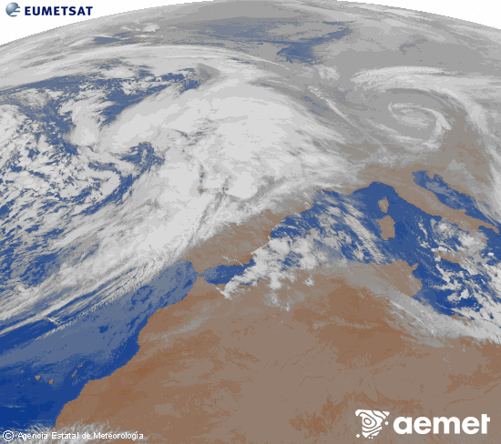 Imagen de la zona de Europa y Norte de �frica del canal infrarrojo del sat�lite Meteosat operacional en 0�N 0�W, procesada para darle color.&nbsp;lundi, 26 janvier  2026 23:00