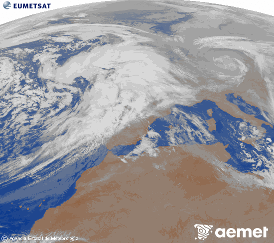 Imagen de la zona de Europa y Norte de �frica del canal infrarrojo del sat�lite Meteosat operacional en 0�N 0�W, procesada para darle color.&nbsp;mardi, 27 janvier  2026 00:00