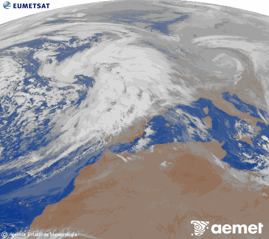 Imagen de la zona de Europa y Norte de �frica del canal infrarrojo del sat�lite Meteosat operacional en 0�N 0�W, procesada para darle color.&nbsp;mardi, 27 janvier  2026 01:00