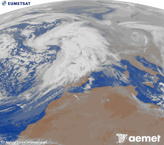 Imagen de la zona de Europa y Norte de �frica del canal infrarrojo del sat�lite Meteosat operacional en 0�N 0�W, procesada para darle color.&nbsp;mardi, 27 janvier  2026 02:00