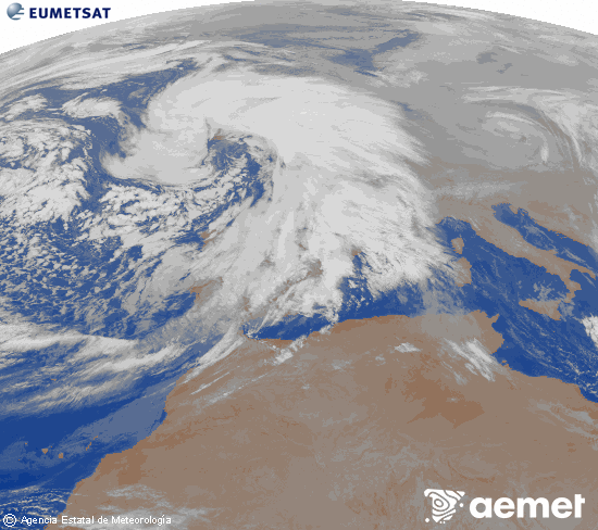 Imagen de la zona de Europa y Norte de �frica del canal infrarrojo del sat�lite Meteosat operacional en 0�N 0�W, procesada para darle color.&nbsp;mardi, 27 janvier  2026 07:00