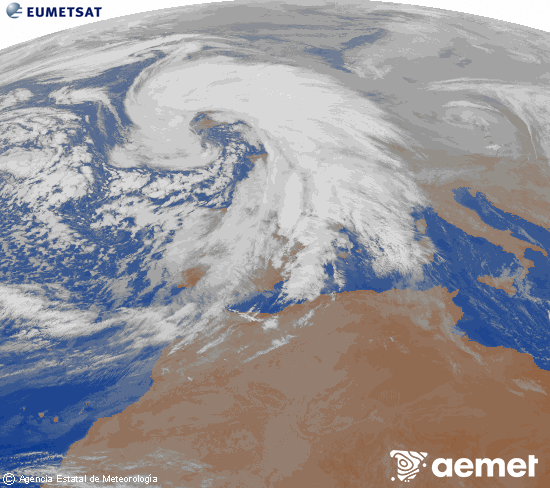 Imagen de la zona de Europa y Norte de �frica del canal infrarrojo del sat�lite Meteosat operacional en 0�N 0�W, procesada para darle color.&nbsp;mardi, 27 janvier  2026 09:00