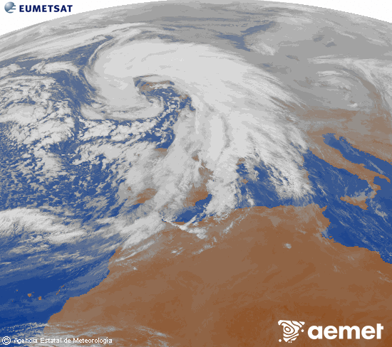 Imagen de la zona de Europa y Norte de �frica del canal infrarrojo del sat�lite Meteosat operacional en 0�N 0�W, procesada para darle color.&nbsp;mardi, 27 janvier  2026 10:00
