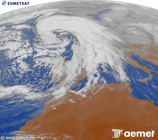 Imagen de la zona de Europa y Norte de �frica del canal infrarrojo del sat�lite Meteosat operacional en 0�N 0�W, procesada para darle color.&nbsp;mardi, 27 janvier  2026 11:00