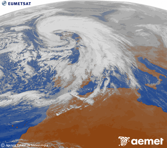 Imagen de la zona de Europa y Norte de �frica del canal infrarrojo del sat�lite Meteosat operacional en 0�N 0�W, procesada para darle color.&nbsp;mardi, 27 janvier  2026 12:00
