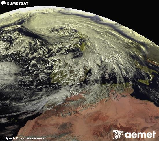 Esta imagen se genera utilizando informaci�n de los canales visibles del sat�lite METEOSAT perteneciente a la segunda generaci�n de sat�lites Meteosat (MSG). Por ese motivo, s�lo hay informaci�n en la zona iluminada por el sol. Adem�s, los canales han sido normalizados para que el brillo no dependa de la posici�n del sol.&nbsp;asteartea, 2026ko urtarrilak 27, ordua: 16:00