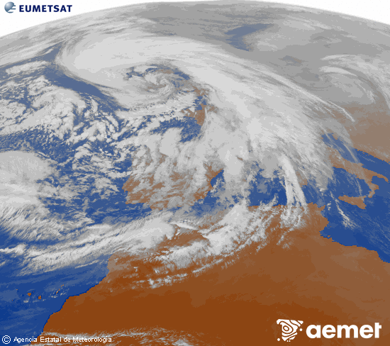 Imagen de la zona de Europa y Norte de �frica del canal infrarrojo del sat�lite Meteosat operacional en 0�N 0�W, procesada para darle color.&nbsp;mardi, 27 janvier  2026 16:00