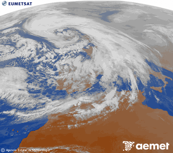 Imagen de la zona de Europa y Norte de �frica del canal infrarrojo del sat�lite Meteosat operacional en 0�N 0�W, procesada para darle color.&nbsp;mardi, 27 janvier  2026 17:00