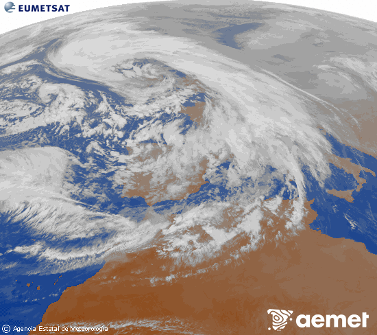 Imagen de la zona de Europa y Norte de �frica del canal infrarrojo del sat�lite Meteosat operacional en 0�N 0�W, procesada para darle color.&nbsp;mardi, 27 janvier  2026 18:00