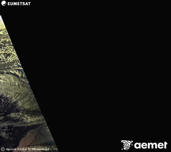 Esta imagen se genera utilizando informaci�n de los canales visibles del sat�lite METEOSAT perteneciente a la segunda generaci�n de sat�lites Meteosat (MSG). Por ese motivo, s�lo hay informaci�n en la zona iluminada por el sol. Adem�s, los canales han sido normalizados para que el brillo no dependa de la posici�n del sol.&nbsp;asteartea, 2026ko urtarrilak 27, ordua: 19:00