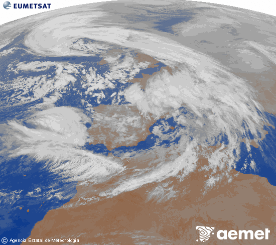 Imagen de la zona de Europa y Norte de �frica del canal infrarrojo del sat�lite Meteosat operacional en 0�N 0�W, procesada para darle color.&nbsp;mardi, 27 janvier  2026 22:00
