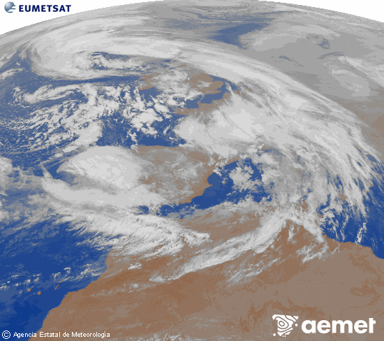 Imagen de la zona de Europa y Norte de �frica del canal infrarrojo del sat�lite Meteosat operacional en 0�N 0�W, procesada para darle color.&nbsp;mercredi, 28 janvier  2026 00:00