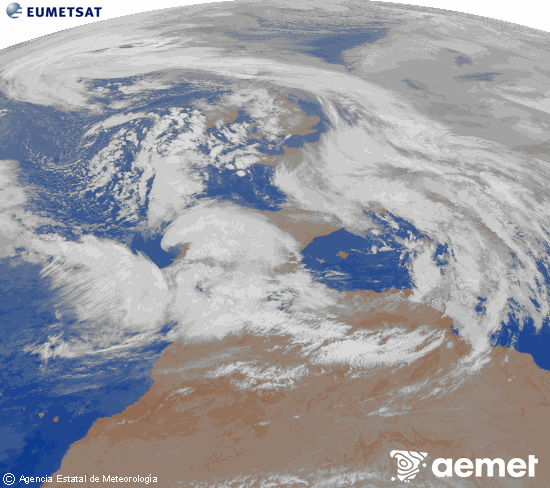 Imagen de la zona de Europa y Norte de �frica del canal infrarrojo del sat�lite Meteosat operacional en 0�N 0�W, procesada para darle color.&nbsp;mercredi, 28 janvier  2026 05:00