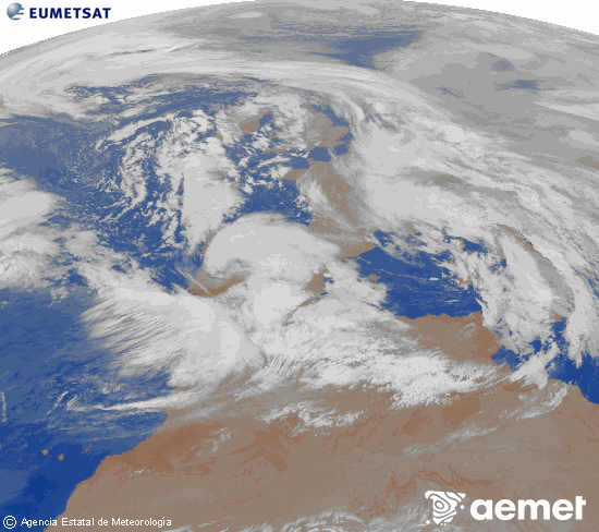 Imagen de la zona de Europa y Norte de �frica del canal infrarrojo del sat�lite Meteosat operacional en 0�N 0�W, procesada para darle color.&nbsp;mercredi, 28 janvier  2026 07:00