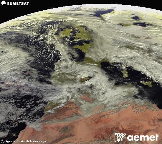 Esta imagen se genera utilizando informaci�n de los canales visibles del sat�lite METEOSAT perteneciente a la segunda generaci�n de sat�lites Meteosat (MSG). Por ese motivo, s�lo hay informaci�n en la zona iluminada por el sol. Adem�s, los canales han sido normalizados para que el brillo no dependa de la posici�n del sol.&nbsp;asteazkena, 2026ko urtarrilak 28, ordua: 12:00