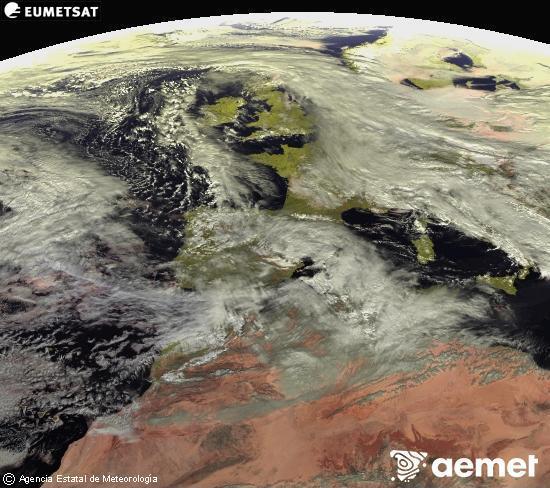 Esta imagen se genera utilizando informaci�n de los canales visibles del sat�lite METEOSAT perteneciente a la segunda generaci�n de sat�lites Meteosat (MSG). Por ese motivo, s�lo hay informaci�n en la zona iluminada por el sol. Adem�s, los canales han sido normalizados para que el brillo no dependa de la posici�n del sol.&nbsp;asteazkena, 2026ko urtarrilak 28, ordua: 13:00