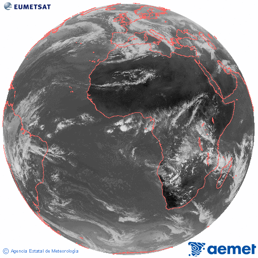 Imagen global del canal infrarrojo (10.8 &mu;m) del sat�lite Meteosat, perteneciente a la serie MSG (Meteosat Segunda Generaci�n) y situado en 0�N 0�E.&nbsp;mi�rcoles, 28 enero 2026 a las 13:00