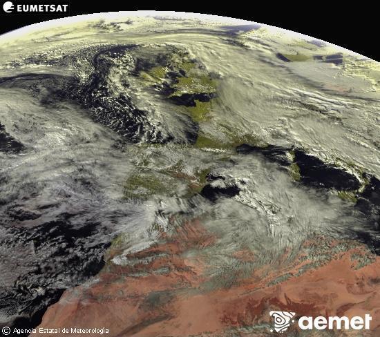 Esta imagen se genera utilizando informaci�n de los canales visibles del sat�lite METEOSAT perteneciente a la segunda generaci�n de sat�lites Meteosat (MSG). Por ese motivo, s�lo hay informaci�n en la zona iluminada por el sol. Adem�s, los canales han sido normalizados para que el brillo no dependa de la posici�n del sol.&nbsp;mi�rcoles, 28 enero 2026 a las 15:00
