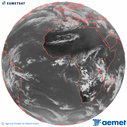 Imagen global del canal infrarrojo (10.8 &mu;m) del sat�lite Meteosat, perteneciente a la serie MSG (Meteosat Segunda Generaci�n) y situado en 0�N 0�E.&nbsp;mi�rcoles, 28 enero 2026 a las 16:00