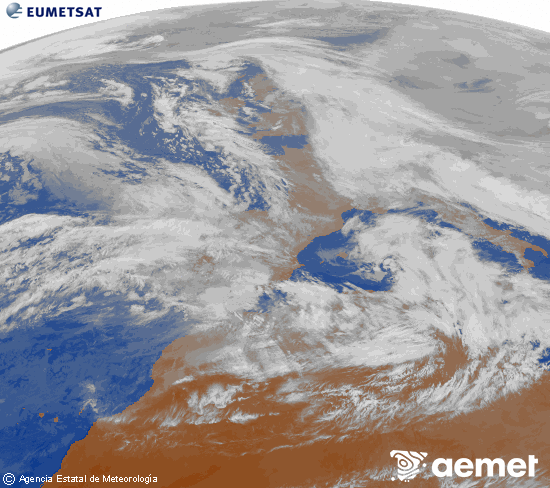 Imagen de la zona de Europa y Norte de �frica del canal infrarrojo del sat�lite Meteosat operacional en 0�N 0�W, procesada para darle color.&nbsp;Wednesday, 28 January  2026 18:00