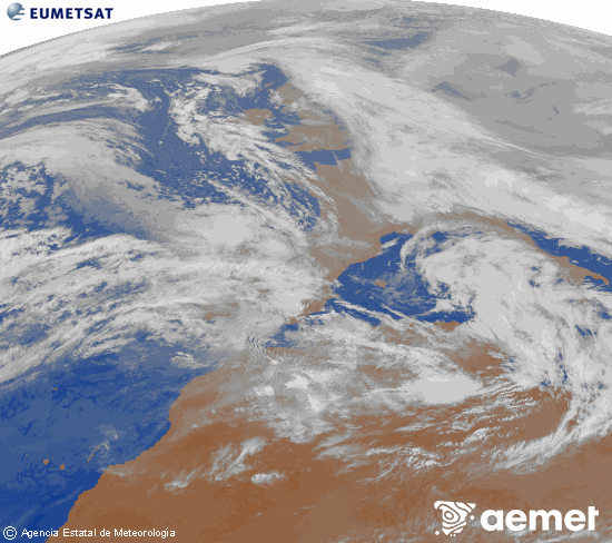 Imagen de la zona de Europa y Norte de �frica del canal infrarrojo del sat�lite Meteosat operacional en 0�N 0�W, procesada para darle color.&nbsp;Wednesday, 28 January  2026 20:00
