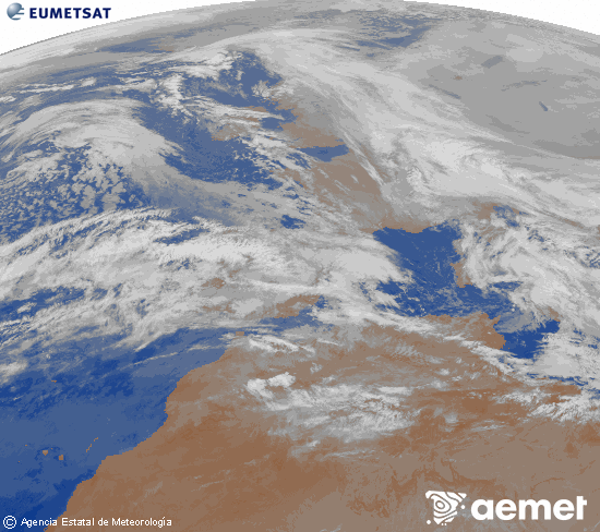 Imagen de la zona de Europa y Norte de �frica del canal infrarrojo del sat�lite Meteosat operacional en 0�N 0�W, procesada para darle color.&nbsp;Thursday, 29 January  2026 02:00