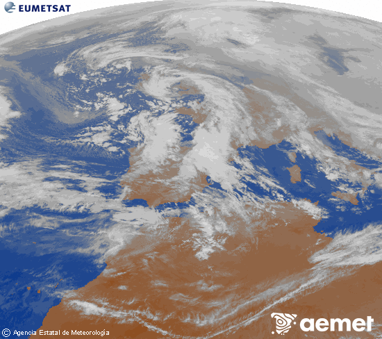 Imagen de la zona de Europa y Norte de �frica del canal infrarrojo del sat�lite Meteosat operacional en 0�N 0�W, procesada para darle color.&nbsp;Friday, 30 January  2026 19:00