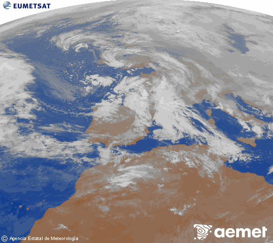 Imagen de la zona de Europa y Norte de �frica del canal infrarrojo del sat�lite Meteosat operacional en 0�N 0�W, procesada para darle color.&nbsp;Saturday, 31 January  2026 00:00