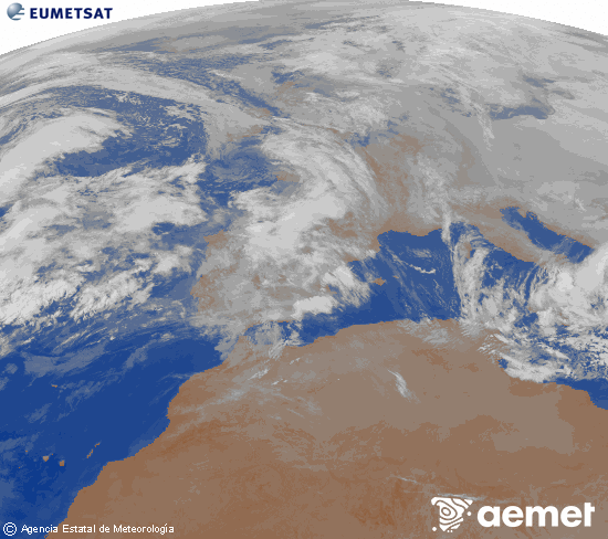 Imaxe da zona de Europa e Norte de �frica da canle infravermella do sat�lite Meteosat operacional en 0�N 0�W, procesada para darlle cor.&nbsp;domingo, 1 febreiro  2026 04:00