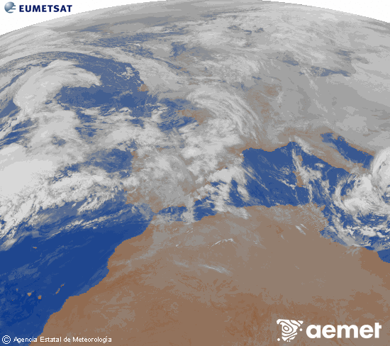 Imaxe da zona de Europa e Norte de �frica da canle infravermella do sat�lite Meteosat operacional en 0�N 0�W, procesada para darlle cor.&nbsp;domingo, 1 febreiro  2026 07:00