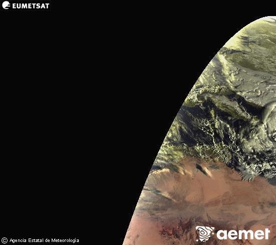 Esta imaxe x�rase utilizando informaci�n das canles visibles do sat�lite METEOSAT pertencente � segunda xeraci�n de sat�lites  Meteosat (MSX). Por ese motivo, s� hai informaci�n na zona iluminada polo sol. Ademais, as canles foron normalizadas para que o brillo non dependa da posici�n do sol.&nbsp;domingo, 1 febreiro  2026 08:00