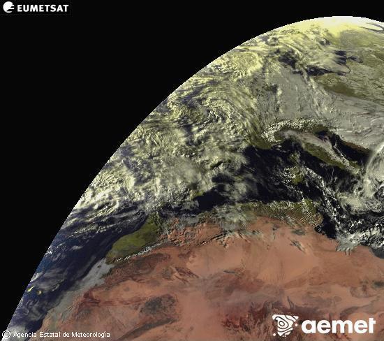 Esta imaxe x�rase utilizando informaci�n das canles visibles do sat�lite METEOSAT pertencente � segunda xeraci�n de sat�lites  Meteosat (MSX). Por ese motivo, s� hai informaci�n na zona iluminada polo sol. Ademais, as canles foron normalizadas para que o brillo non dependa da posici�n do sol.&nbsp;domingo, 1 febreiro  2026 09:00
