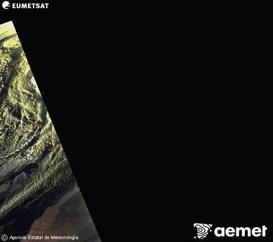 Esta imaxe x�rase utilizando informaci�n das canles visibles do sat�lite METEOSAT pertencente � segunda xeraci�n de sat�lites  Meteosat (MSX). Por ese motivo, s� hai informaci�n na zona iluminada polo sol. Ademais, as canles foron normalizadas para que o brillo non dependa da posici�n do sol.&nbsp;domingo, 1 febreiro  2026 19:00