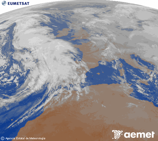 Imaxe da zona de Europa e Norte de �frica da canle infravermella do sat�lite Meteosat operacional en 0�N 0�W, procesada para darlle cor.&nbsp;domingo, 1 febreiro  2026 23:00