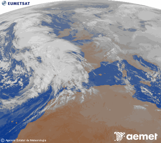 Imaxe da zona de Europa e Norte de �frica da canle infravermella do sat�lite Meteosat operacional en 0�N 0�W, procesada para darlle cor.&nbsp;luns, 2 febreiro  2026 00:00