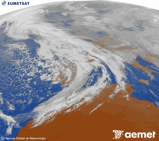 Imagen de la zona de Europa y Norte de �frica del canal infrarrojo del sat�lite Meteosat operacional en 0�N 0�W, procesada para darle color.&nbsp;dilluns, 2 de febrer  2026 15:00
