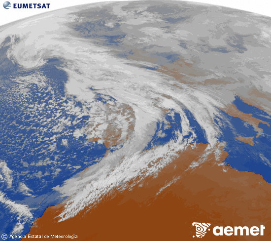 Imagen de la zona de Europa y Norte de �frica del canal infrarrojo del sat�lite Meteosat operacional en 0�N 0�W, procesada para darle color.&nbsp;dilluns, 2 de febrer  2026 16:00